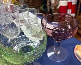 Green and amethyst bubble glass margarita coupes