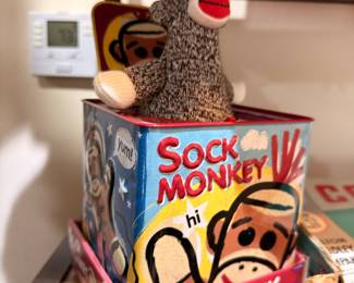 Sock Monkey jack-in-the-box toy