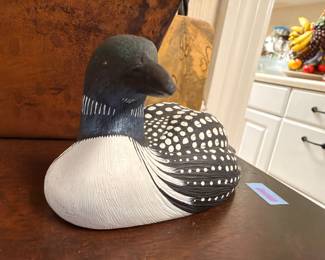 Hand-painted wooden loon decoy