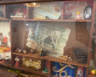 Oak shadow box curio with miniatures