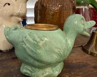 Green pottery duck planter