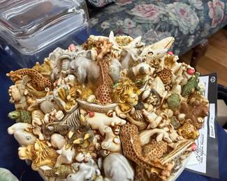 Signed sculpted animal menagerie bowl with certificate