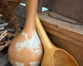 Antique dried gourd dipper and gourds