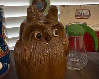 Brown glazed stoneware owl cookie jar
