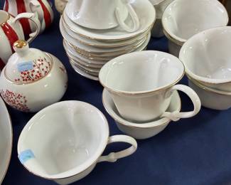 White gold rimmed teacups and saucers set