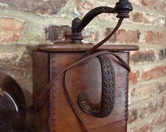 Antique metal crank coffee grinder