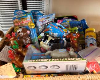 Basket of novelty toys and party favors