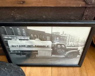 Framed photo of vintage butane tanker truck