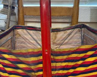 Vintage folding striped canvas market basket