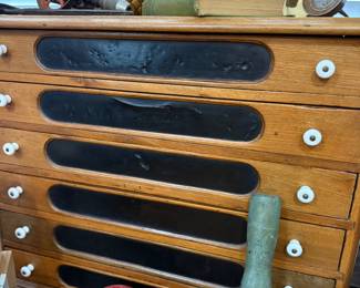 Antique oak multi-drawer spool cabinet