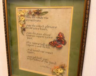 Framed Irish blessing calligraphy with pressed flowers