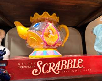 Disney Mrs. Potts toy teapot and Deluxe Scrabble game