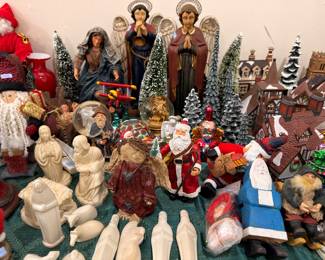 Nativity figures, Santas and Christmas snow globes