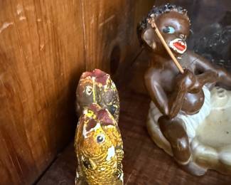 Chalkware fish figurine and Black Americana piece