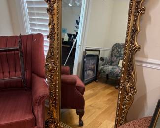 Large ornate gilt carved floor mirror