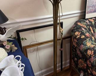 Brass palm frond floor lamp with gilt frames