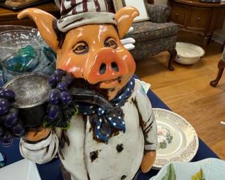Large ceramic chef pig figure