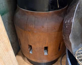 Antique wooden barrel form with metal bands