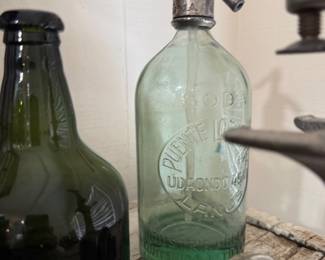 Antique etched glass soda siphon bottle