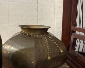 Hammered brass vase with rope swag detail