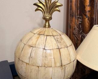 Bone tile sphere finial on brass base