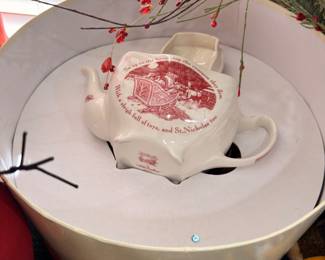 Christmas transferware teapot with hat box