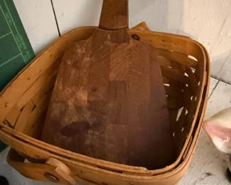 Splint basket with antique wood cutting board