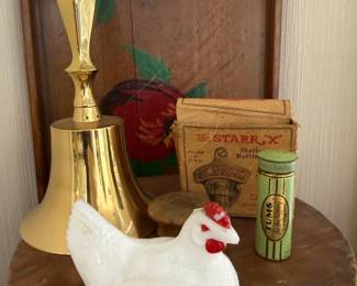 Milk glass hen on nest dish and Starr X Coca-Cola opener