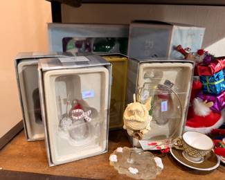 Boxed snowman and Santa Christmas ornaments