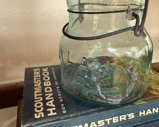 Atlas E-Z Seal jar with Boy Scout Scoutmaster's Handbooks