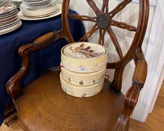 Antique wheel back armchair with leather seat