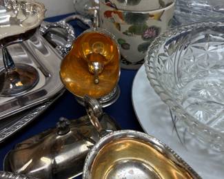 Silverplate covered dish and cut glass bowl