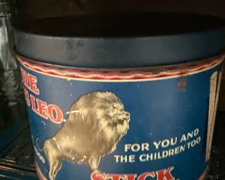 Roaring Leo lion advertising candy tin
