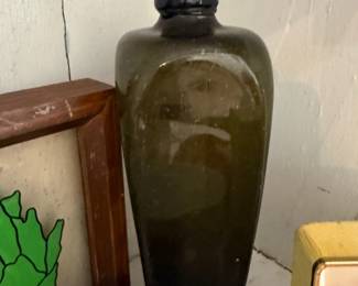 Antique olive glass case gin bottle
