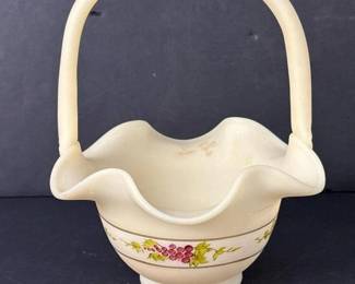 148 handpaintedmilkglassbasketwithruff