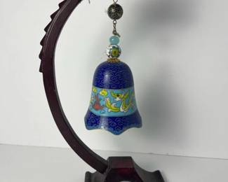 113 cloisonnbellwithdragonmotifandwood