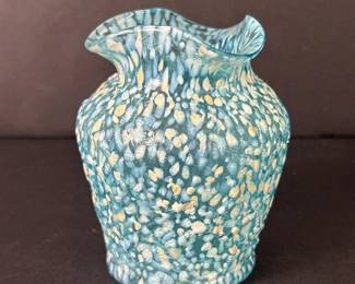 146 verysmallbluespatterglassvasewith