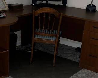 Modular LShaped Wooden Office Desk in Cherry Finish with Chair