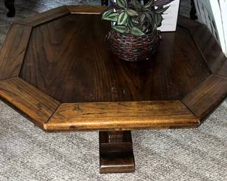 Vintage Wooden Octagonal Coffee Table in Rich Dark Wood Finish