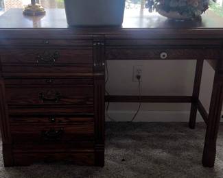Vintage Wooden SinglePedestal Desk with 3 Drawers on the Left and Carved CabrioleStyle Legs