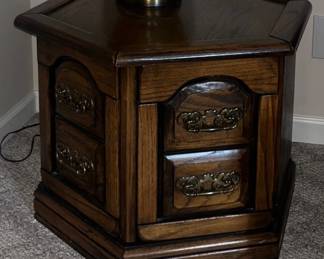 Vintage MediterraneanStyle Hexagonal Wood Storage End Table