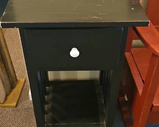 Black painted nightstand with drawer and shelf