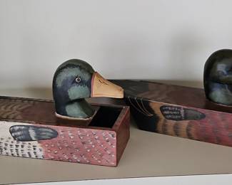 Handpainted wooden duck decoy trinket boxes