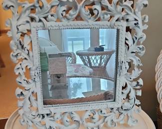 Ornate White Cast Iron Tabletop Mirror