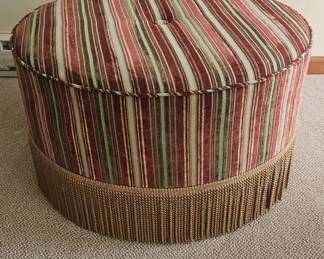 Striped Round Ottoman with Fringe