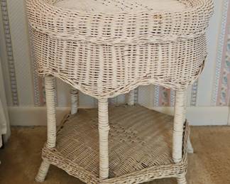 White Wicker Sewing Basket Table