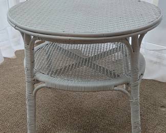 White Wicker Round Side Table