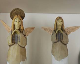 Carved Wood Angel Candle Holders second image