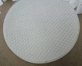 White Wicker Round Side Table second image