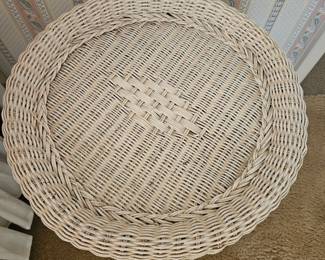 White Wicker Sewing Basket Table second image